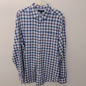 Banana Republic Mens Slim Fit Plaid Button Down Shirt Size Large LINEN BLEND‎